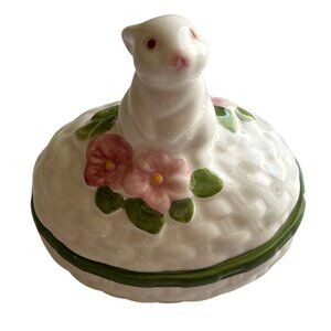 Vintage Avon 1982 Hand-Painted Ceramic Rabbit Trinket Box  Floral Design & Lid
